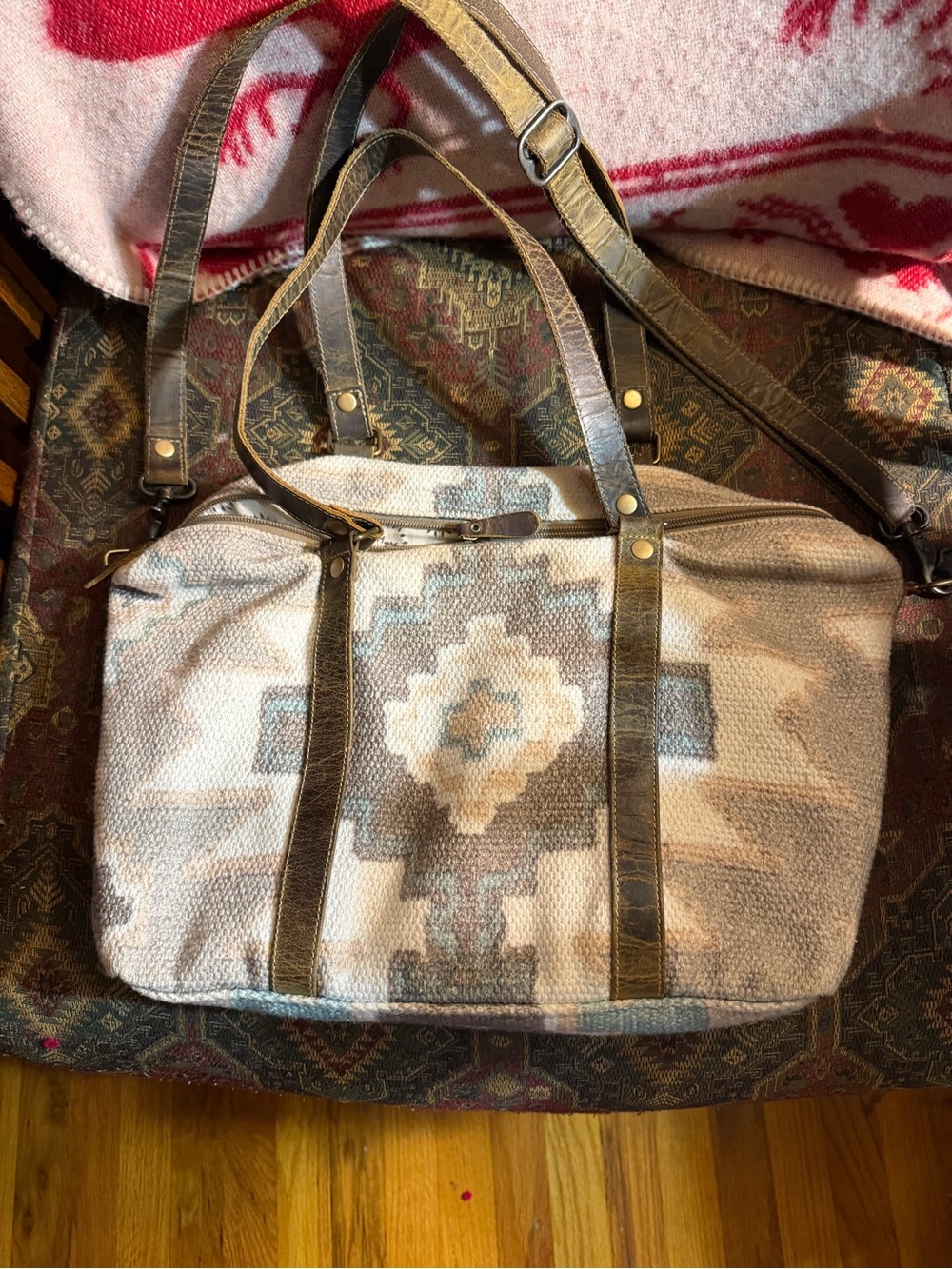 Boho Myra weekender  Canvas mini duffle Aztec style in pastels  or large purse